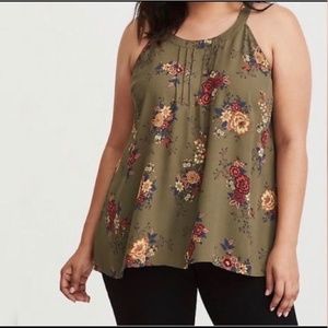 Torrid Olive Green Tank with Floral Pattern